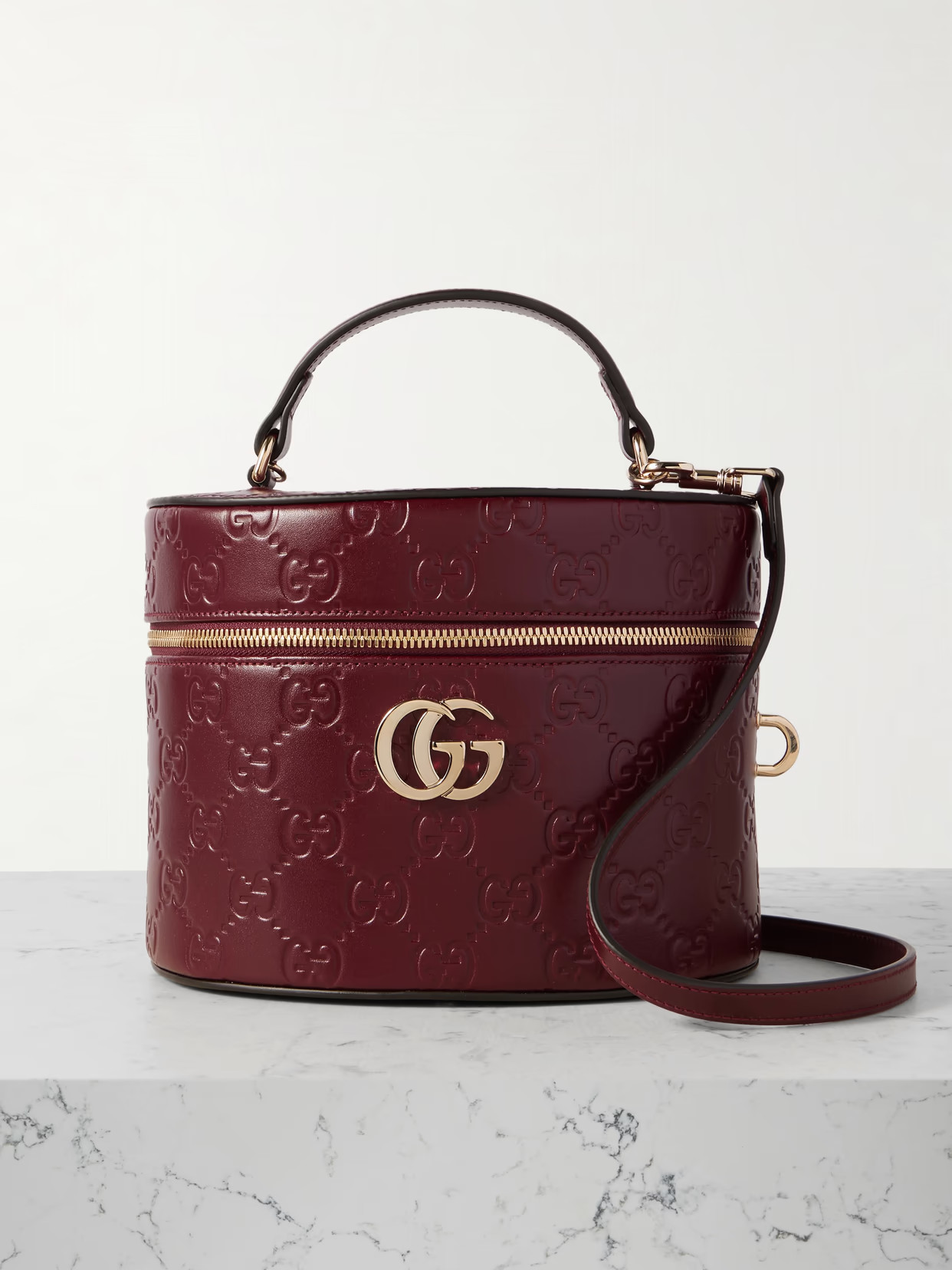 Gucci - Vanity Gg Debossed Leather Tote - Burgundy | NET-A-PORTER (US)