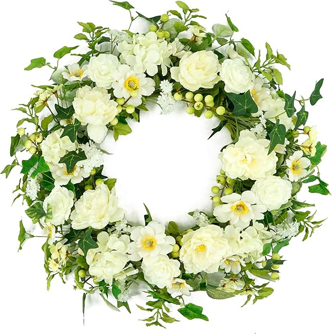 Artificial Spring Wreaths for Front Door 22 inch Peony Wreath Summer Wreath with Peony Flower,Hyd... | Amazon (US)