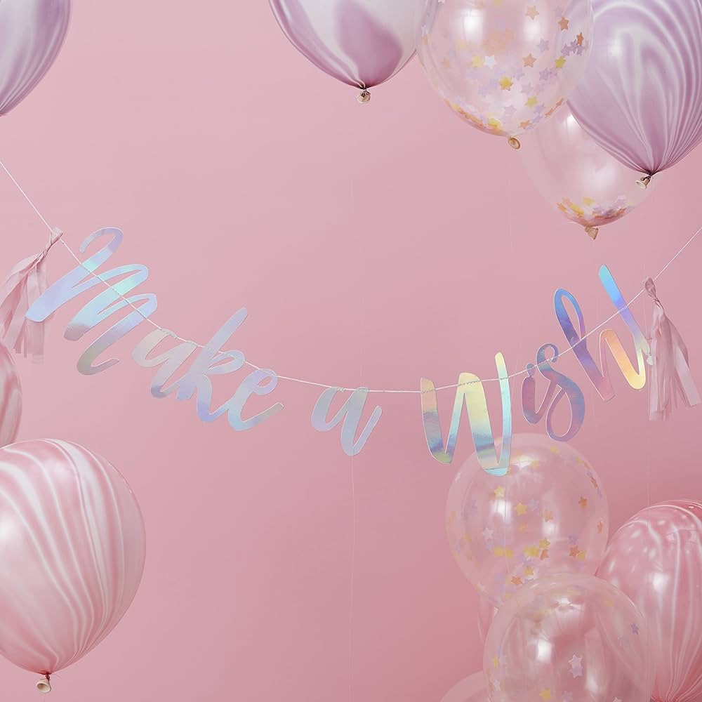 Ginger Ray Iridescent Foiled Make A Wish Birthday Party banner 1.5 Meters | Amazon (US)
