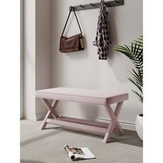 Abigail Mid-Century Modern Pink Velvet Upholstered Double Ottoman Bench | The Home Depot