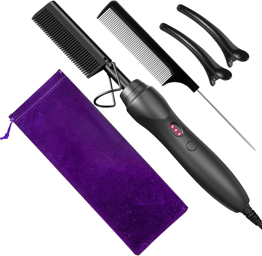 Hot Comb Hair Straightener Heat Pressing Combs - Ceramic Electric Hair Straightening Comb, Curlin... | Amazon (US)