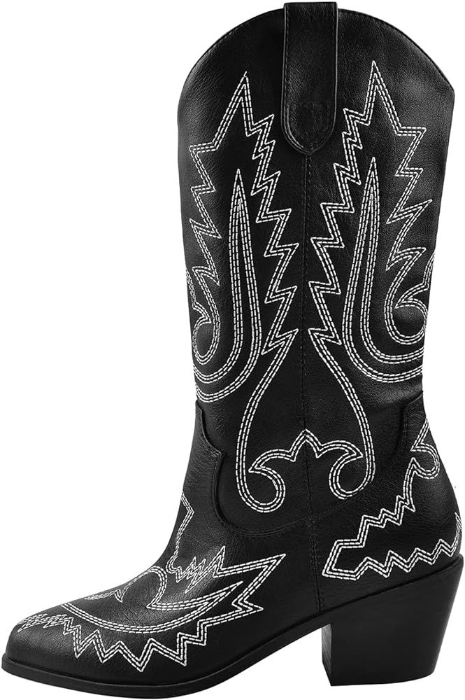 onlymaker Women's Low Heeled Middle Calf Block Cowboy Boots | Amazon (US)