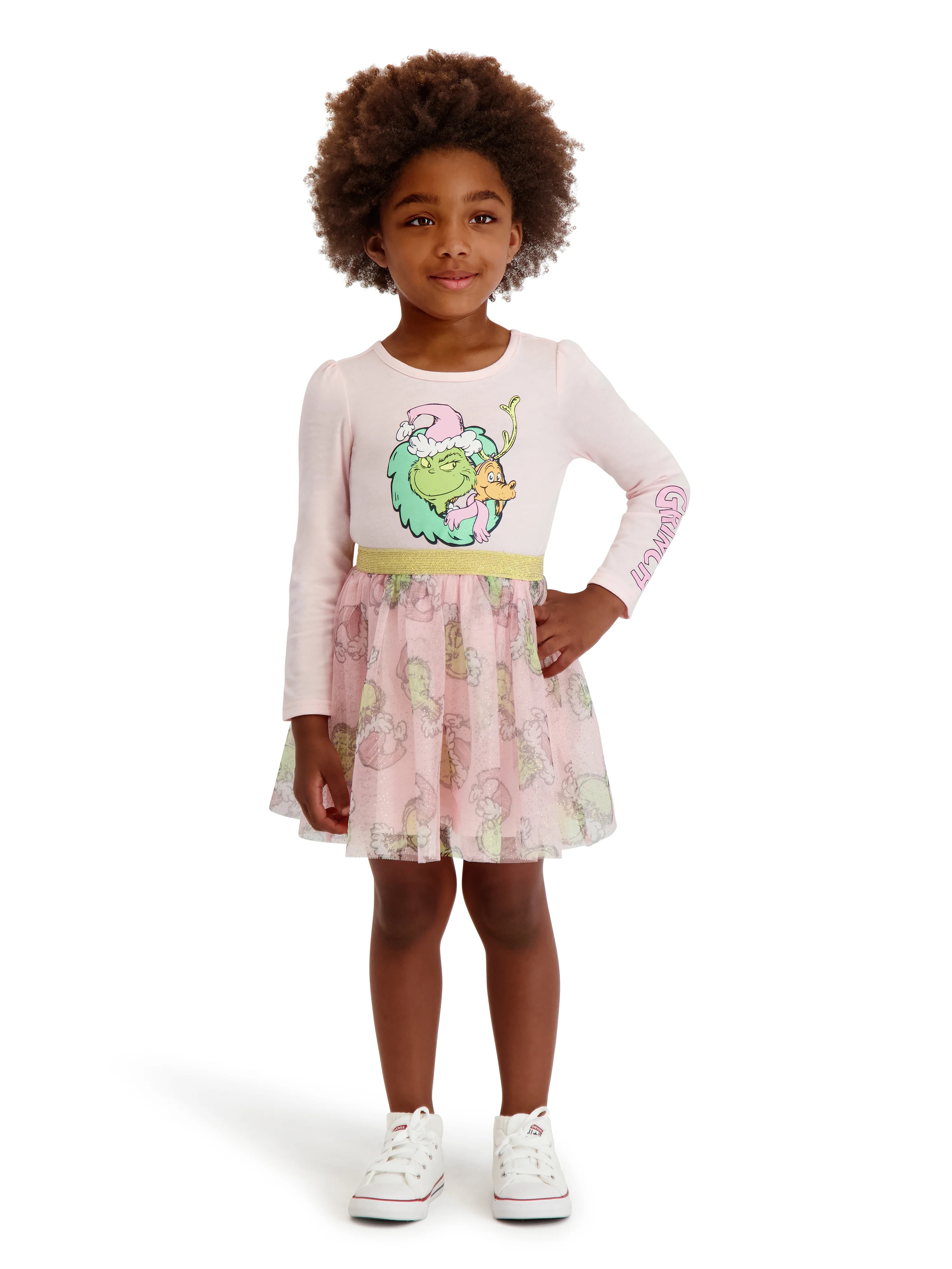 Dr. Seuss The Grinch Toddler Girl Printed Long Sleeve Dress, Sizes 12M-5T | Walmart (US)