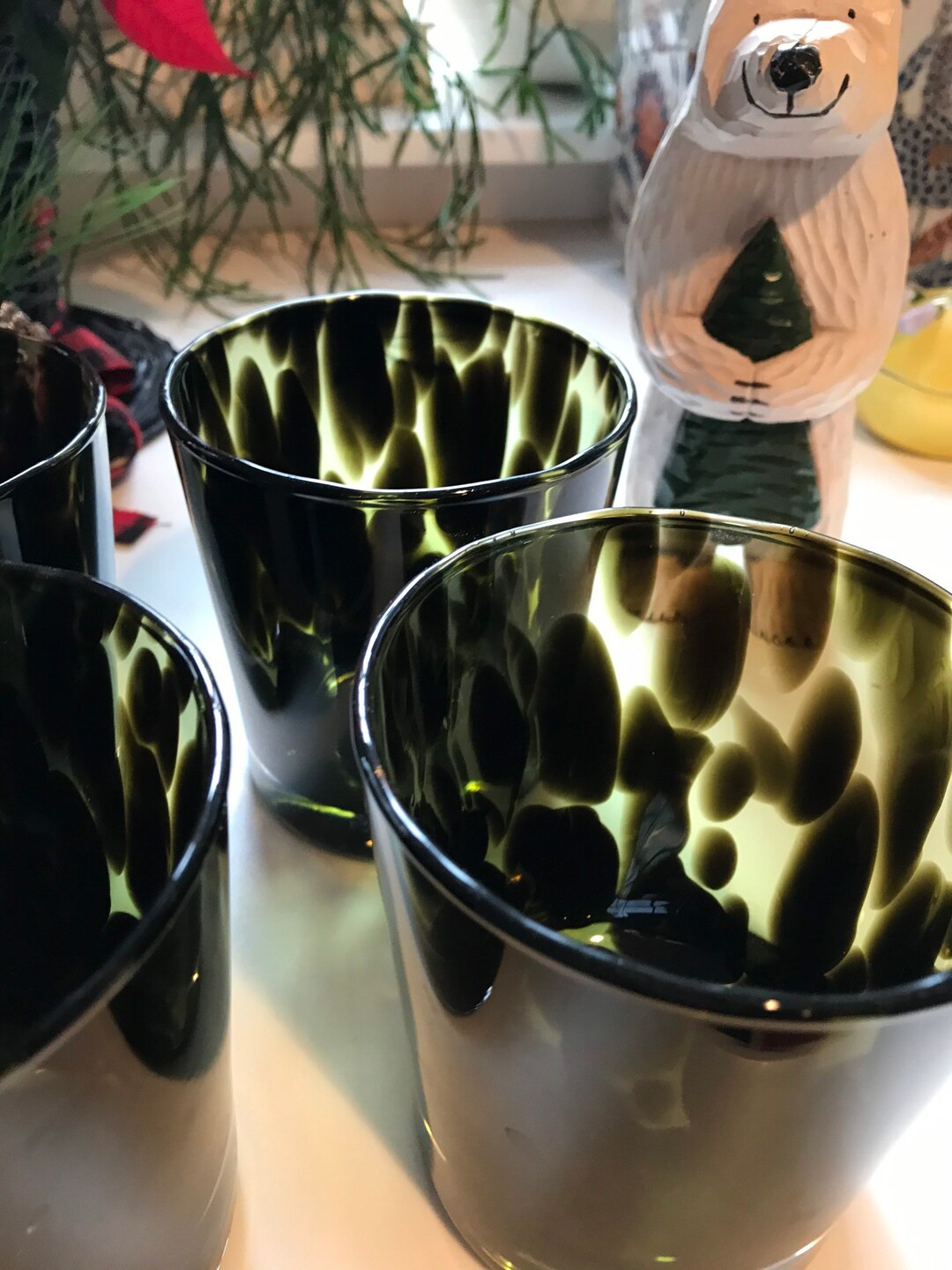 Neiman Marcus Tortoiseshell Pattern Green Glass Tumblers, on the Rocks, Low Ball Scotch/whiskey G... | Etsy (US)