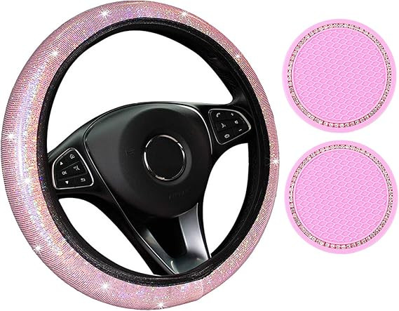 Pink Steering Wheel Covers for Car, Stretchy Bling Steering Wheel Cover for Women & Girls & Men, ... | Amazon (US)