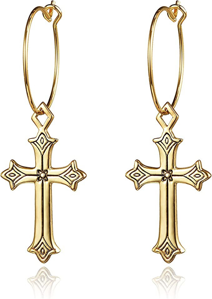 Cross Earrings 14K Gold Plated Dangle Vintage Hoop Mother's Day Special Gifts Cross Earrings for ... | Amazon (US)