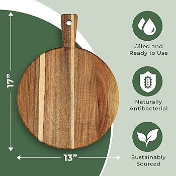 Acacia Wood Round Cutting Board and Chopping Board with Handle for Meat, Cheese Board, Vegetables... | Amazon (US)