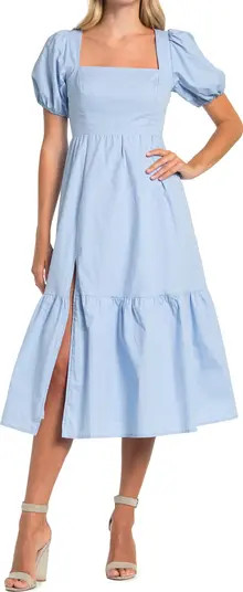 Astr Poplin Puff Sleeve Tiered Midi Dress | Nordstrom Rack