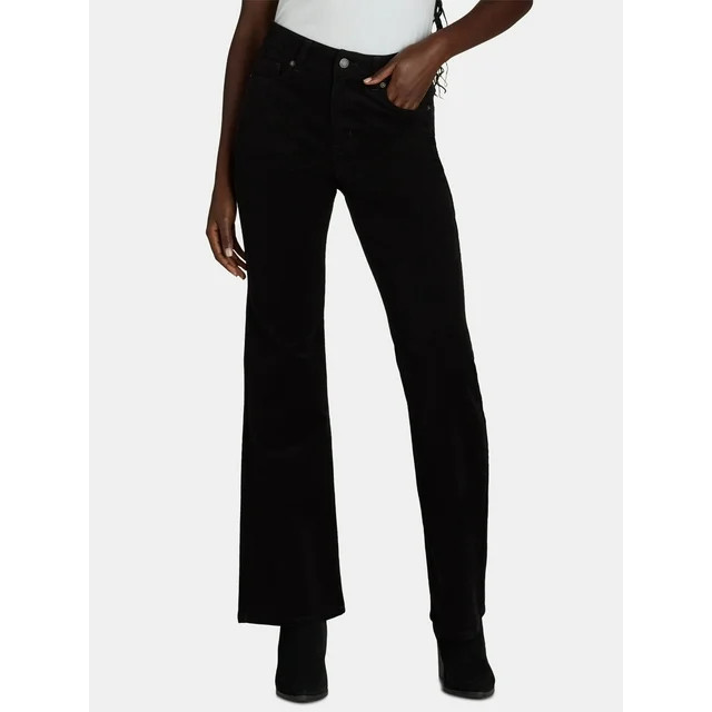 Time and Tru Women’s High Rise Corduroy Flare Pants, 30", 32" Inseams, Sizes 2-22 | Walmart (US)