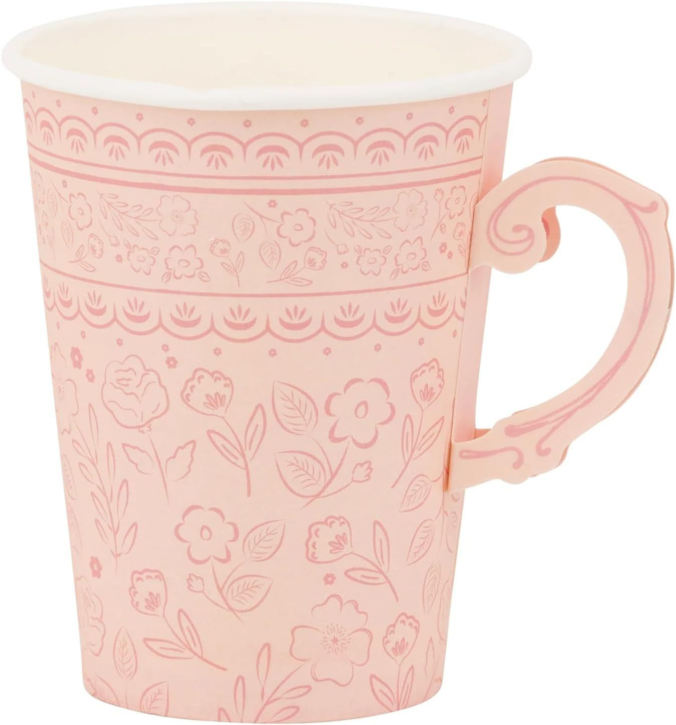 My Mind's Eye Pink Floral Party Cups – 12 oz Disposable Cups with Handle – Set of 8 – Valentine’s Day, Brunch, Dinner, Wedding, Romantic Party Supplies | Amazon (US)