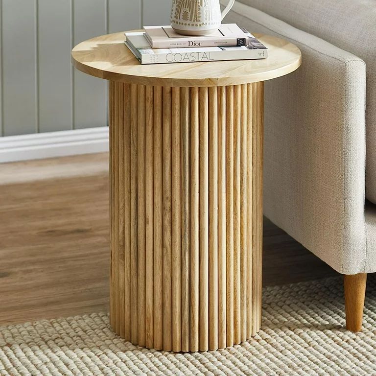 Round Solid Wood End Table Oak Pedestal Side Table Living Room Furniture Accent End Table with So... | Walmart (US)