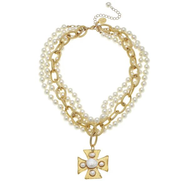 Maltese Cross Multi-Strand Pearl Necklace | Susan Shaw
