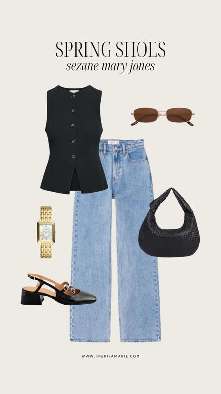 Spring outfit. Summer outfit. Vest. Wide leg jeans. Sezane Paula babies. Mary Jane’s. Black woven bag. Sunglasses. Watch

#LTKstyletip #LTKfindsunder100 #LTKshoecrush