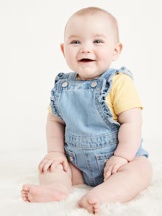 Ruffle-Trim Jean Pocket Shortalls for Baby | Old Navy (US)
