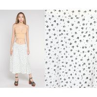 Ditsy Floral Skirt 90S White Flower Print Midi Boho Grunge Hippie Festival Summer Feminine Vintage 1990S Cotton Small Medium | Etsy (US)