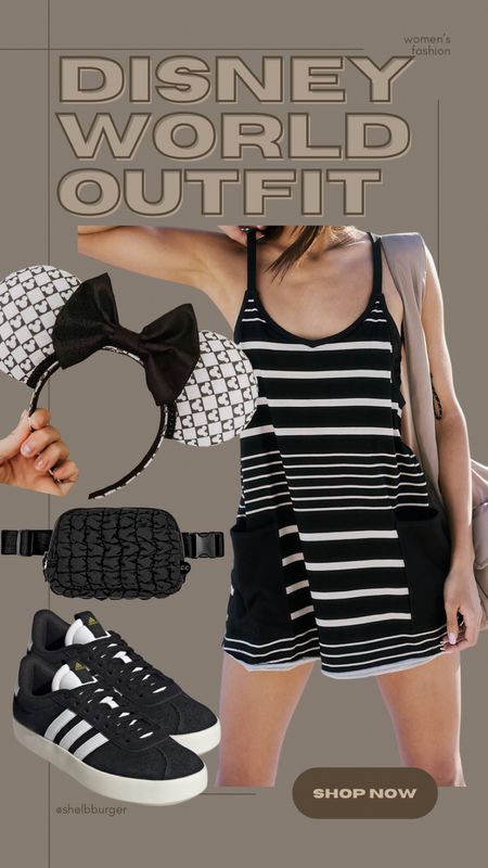 Disney World women’s fashion outfit

• free people hot shot mini printed dress - black and cream striped
• cream and black checkered Mickey Mouse ears
• quilted belt bag
• adidas sneakers

#LTKtravel #LTKfindsunder100 #LTKsalealert