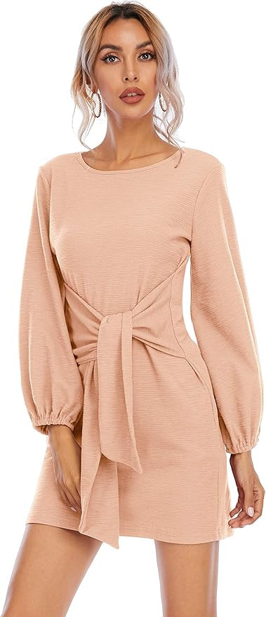 R.Vivimos Women's Autumn Winter Cotton Long Sleeves Elegant Knitted Bodycon Tie Waist Sweater Pen... | Amazon (US)