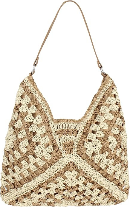 Women Summer Casual Straw Tote Bag Hollow Out Large Capacity Woven Shoulder Handbag Beach Shoppin... | Amazon (US)
