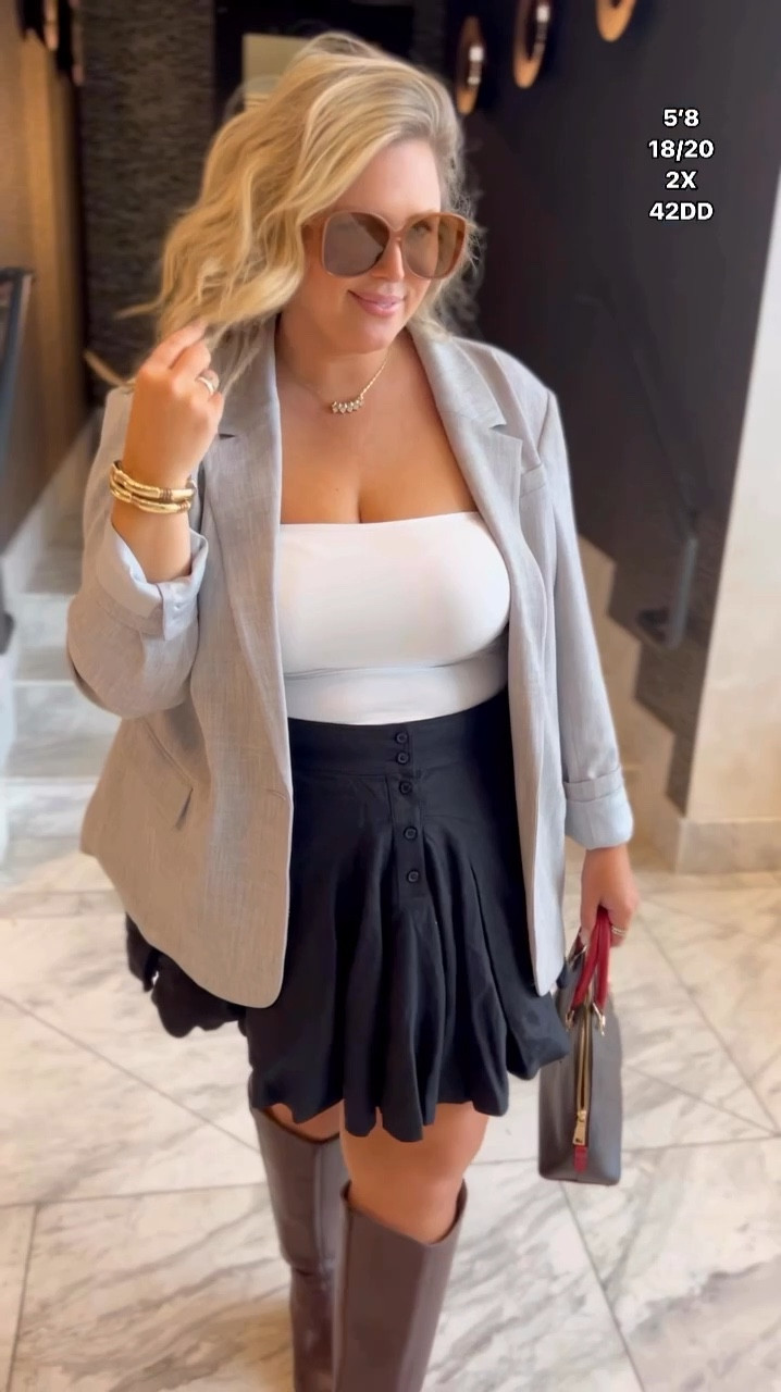 Loved this outfit I wore the other day at #ltkcon! This blazer is amazing and I wear the XXL - it fits great! The skirt I sized up two to the 22! Tube top is the XXL and it’s great!!! Wide calf boots are SO comfy and classy! 

Abercrombie Walmart target plus size 

#LTKCon 

#LTKPlusSize #LTKMidsize