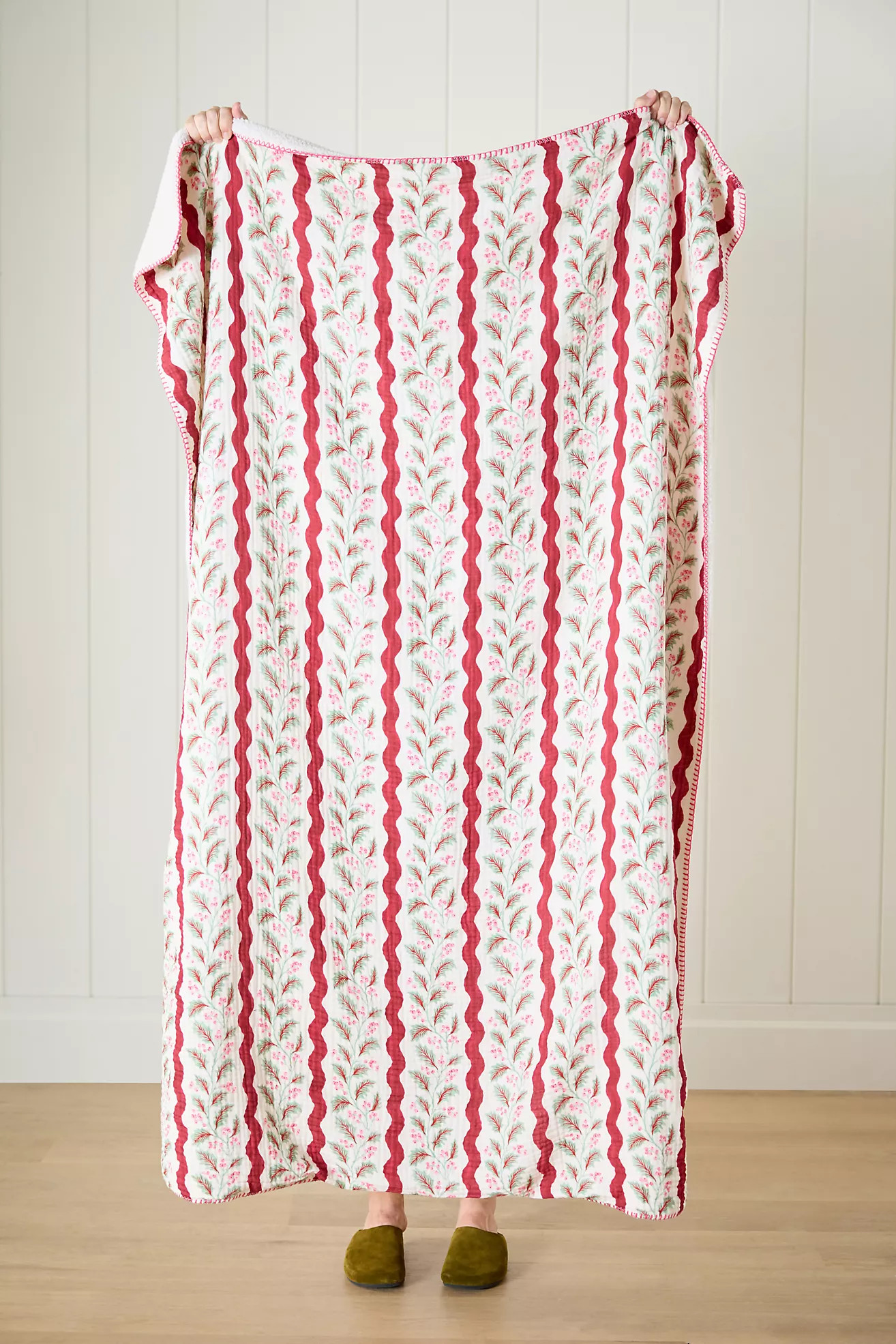 Gauze Cotton Sherpa Floral Printed Throw Blanket | Anthropologie (US)