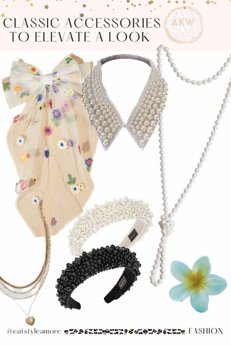 Add a pretty bow, headband or other hair accessory or jewelry like a pearl collar or layered necklace to instantly elevate a fashion look. 

#LTKStyleTip #LTKGiftGuide
