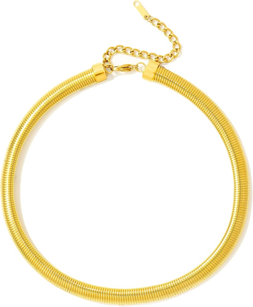 Badu Chunky Gold Stainless Steel Choker Necklace For Women Stretch Snake Shain Non Tarnish Gold T... | Amazon (US)