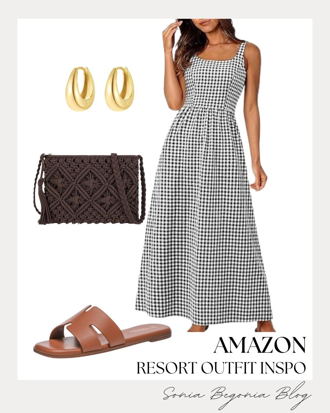 Gingham Resort Vibes! 🖤

Embrace the modern feminine trend with this perfectly balanced vacation look—all under $50 from Amazon! 💖

I am obsessed with the statement piece: a chic black and white gingham maxi dress featuring a flattering square neckline and a flowy silhouette. I love balancing the bold pattern with rich, earthy accessories: a chocolate brown macramé clutch and classic tan H-band slide sandals. Finish the look with bold gold teardrop hoop earrings for a touch of polished, sun-kissed glam!

#OOTD
#AmazonFashion
#GinghamDress
#ResortWear
#AmazonFinds
#SummerSandals
#SpringFashion
#FeminineStyle
#EverydayChic
#LTKStyle
#VacationOutfit
#RomanticStyle
#BudgetFriendly
#SummerReady
#StylingInspo

#LTKTravel #LTKspring #LTKootd