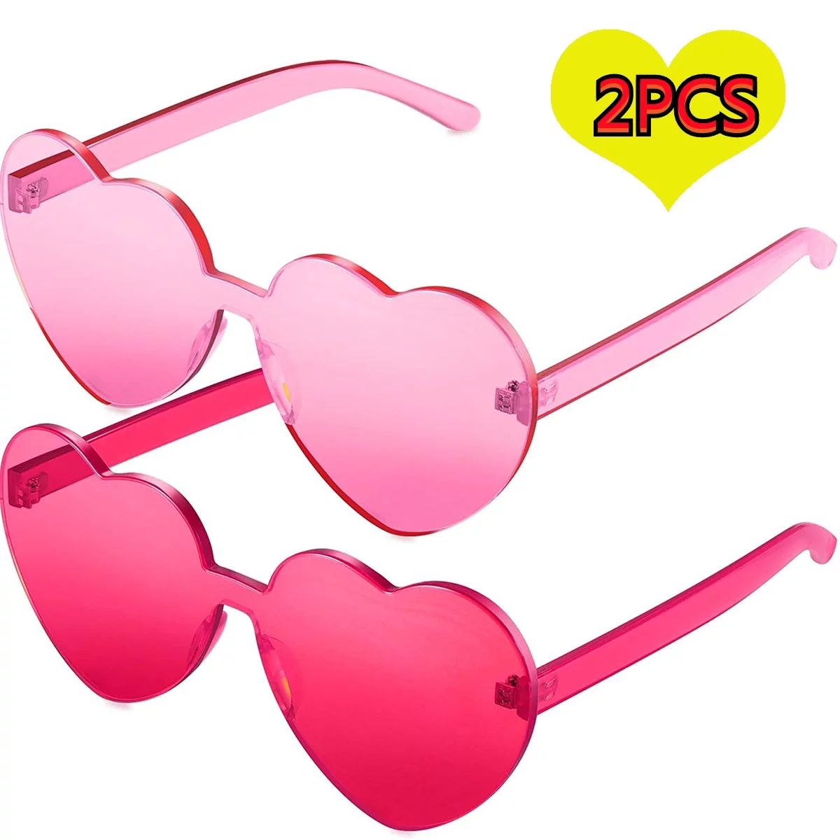 Pink Heart Shape Love Glasses Rimless Decoration Sunglasses Transparent Candy Color Frame Less Gl... | Walmart (US)
