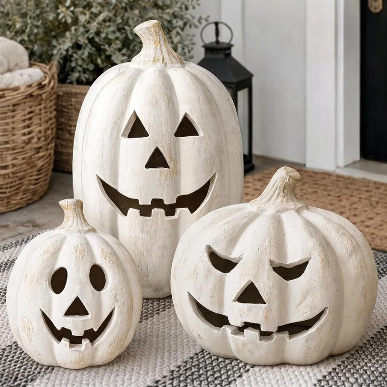 Halloween Decor - Fall Decorations for Home - 5.9" White Handmade Terracotta Jack-O-Lantern Pumpk... | Walmart (US)