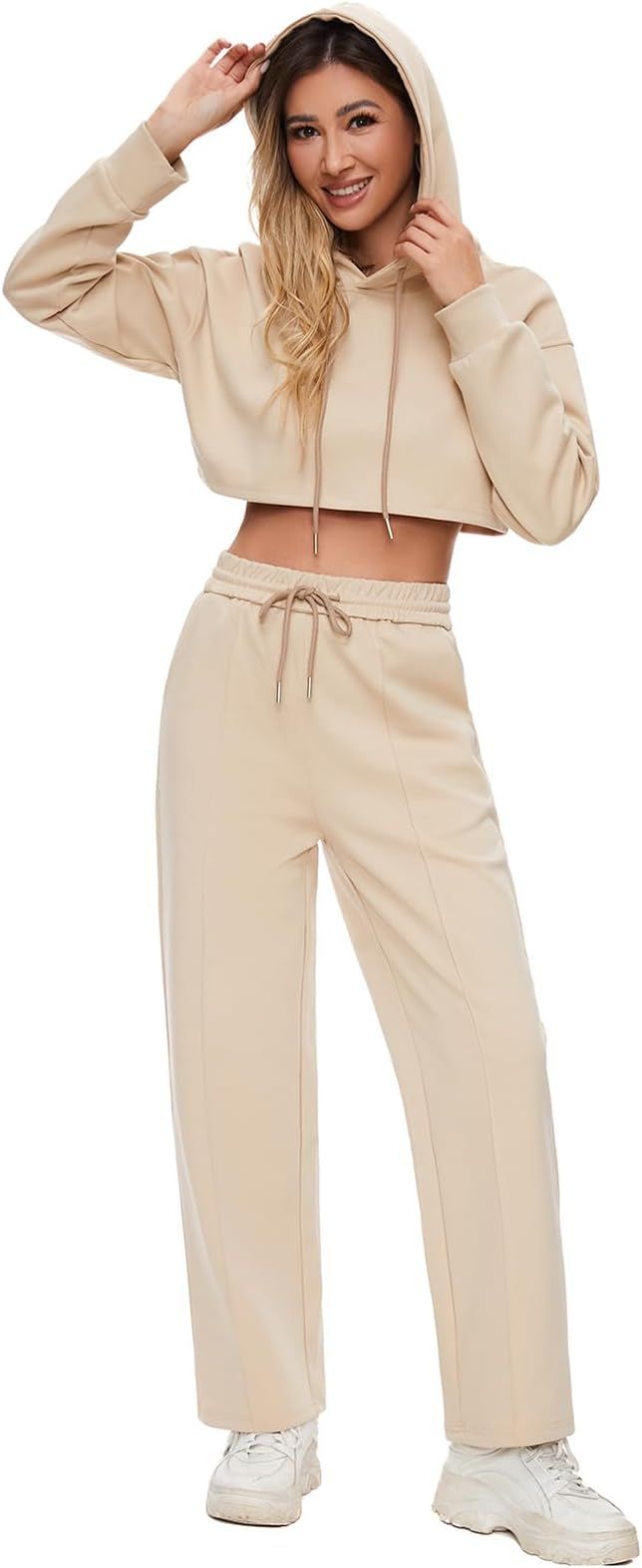 Womens 2 Piece Outfits Long Sleeve Hoodie Sweatsuit Set Wide Leg Sweatpants Spring Lounge Sets Tr... | Amazon (US)