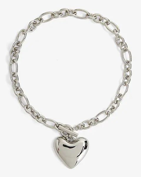 Chain Link Heart Charm Toggle Necklace | Express