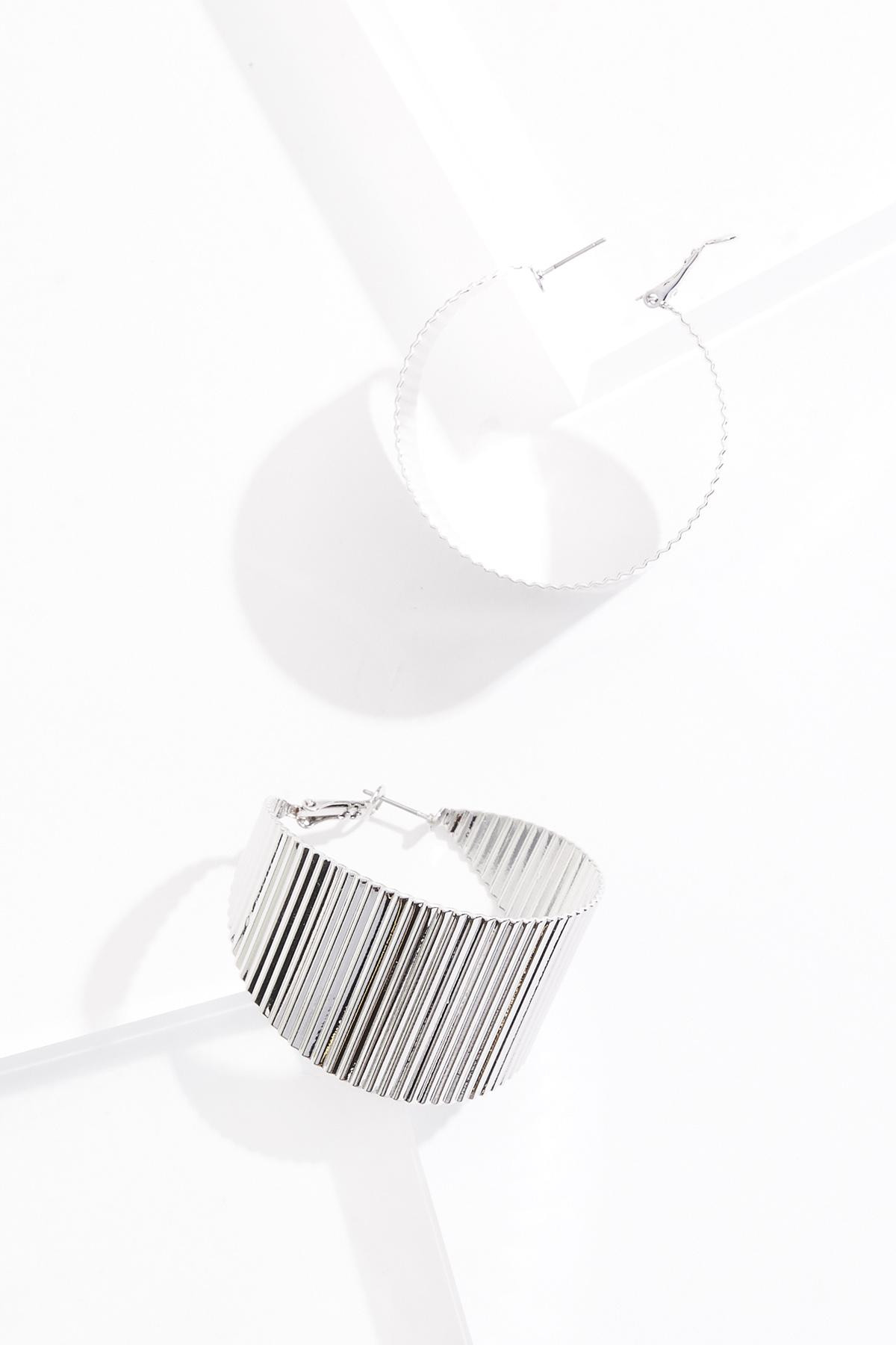 Ribbed Silver Statement Hoop Earrings | Cato Fashions
