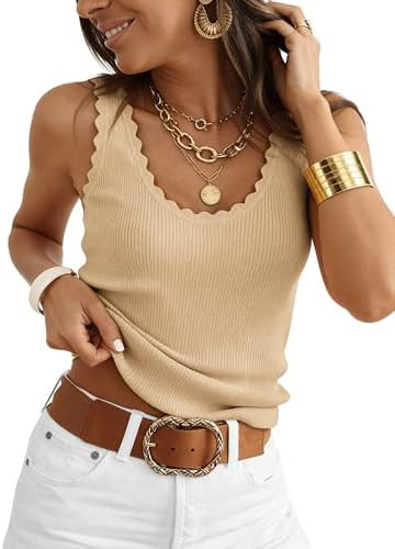 Sleeveless Tops for Women 2026 Cute Summer Ribbed Tank Tops Knit Casual Shirts Going Out | Amazon (US)