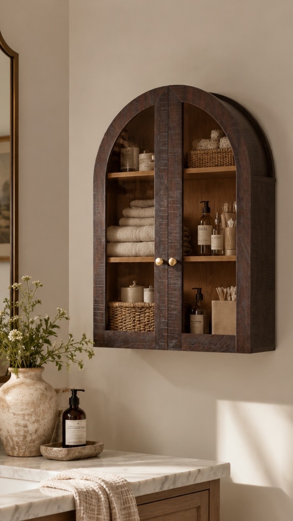Loveeee a good arched cabinet for bathroom storage! Under $90!