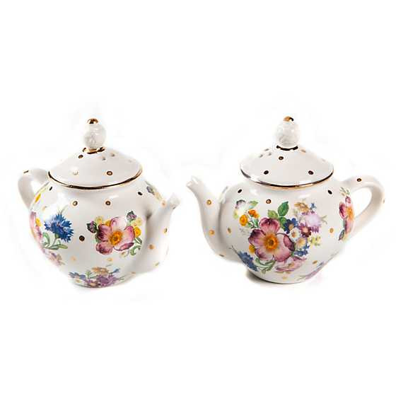 White Flower Market Teapot Salt & Pepper Set | MacKenzie-Childs
