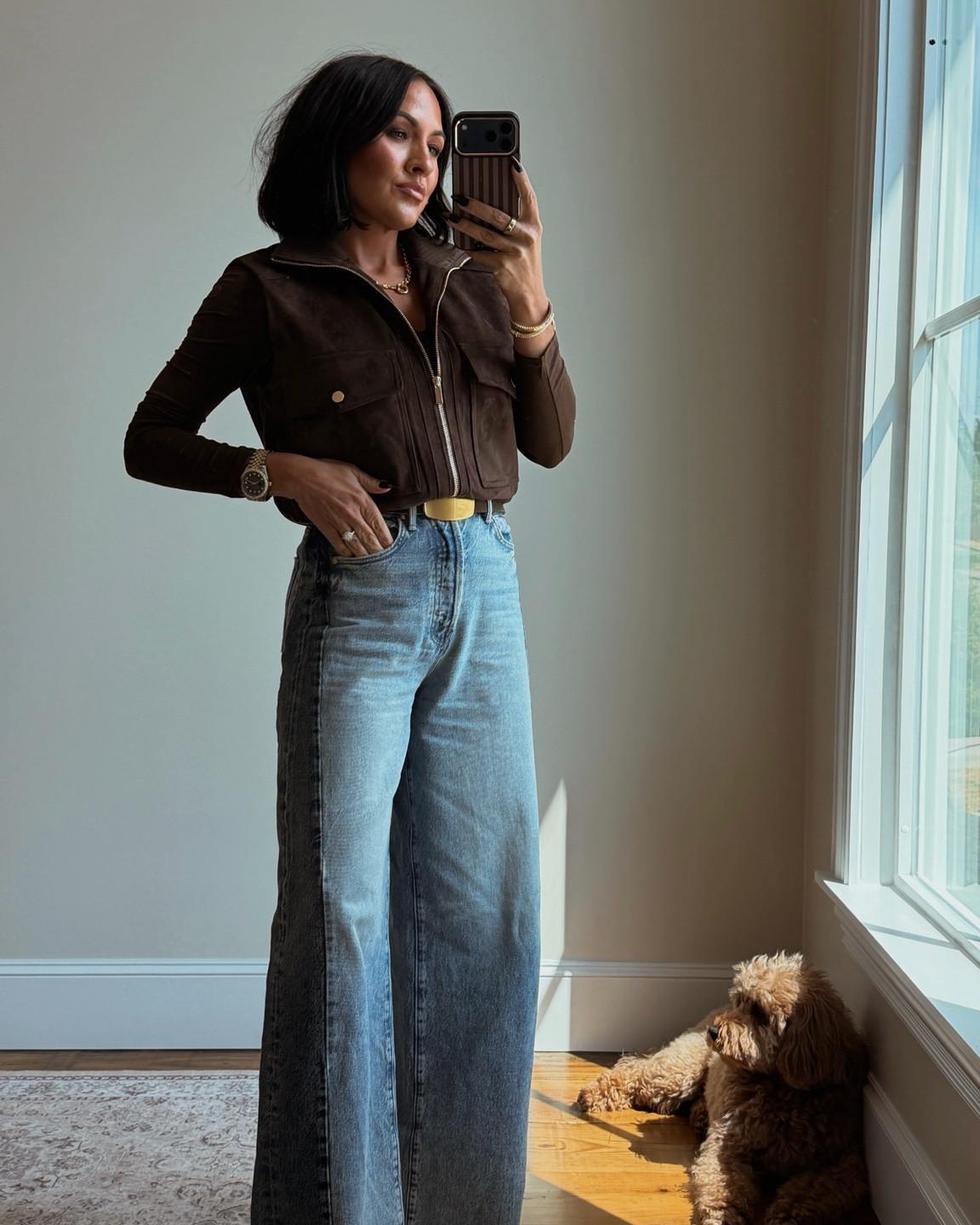 Love this fit 

Small in vest and top 
24 in jeans