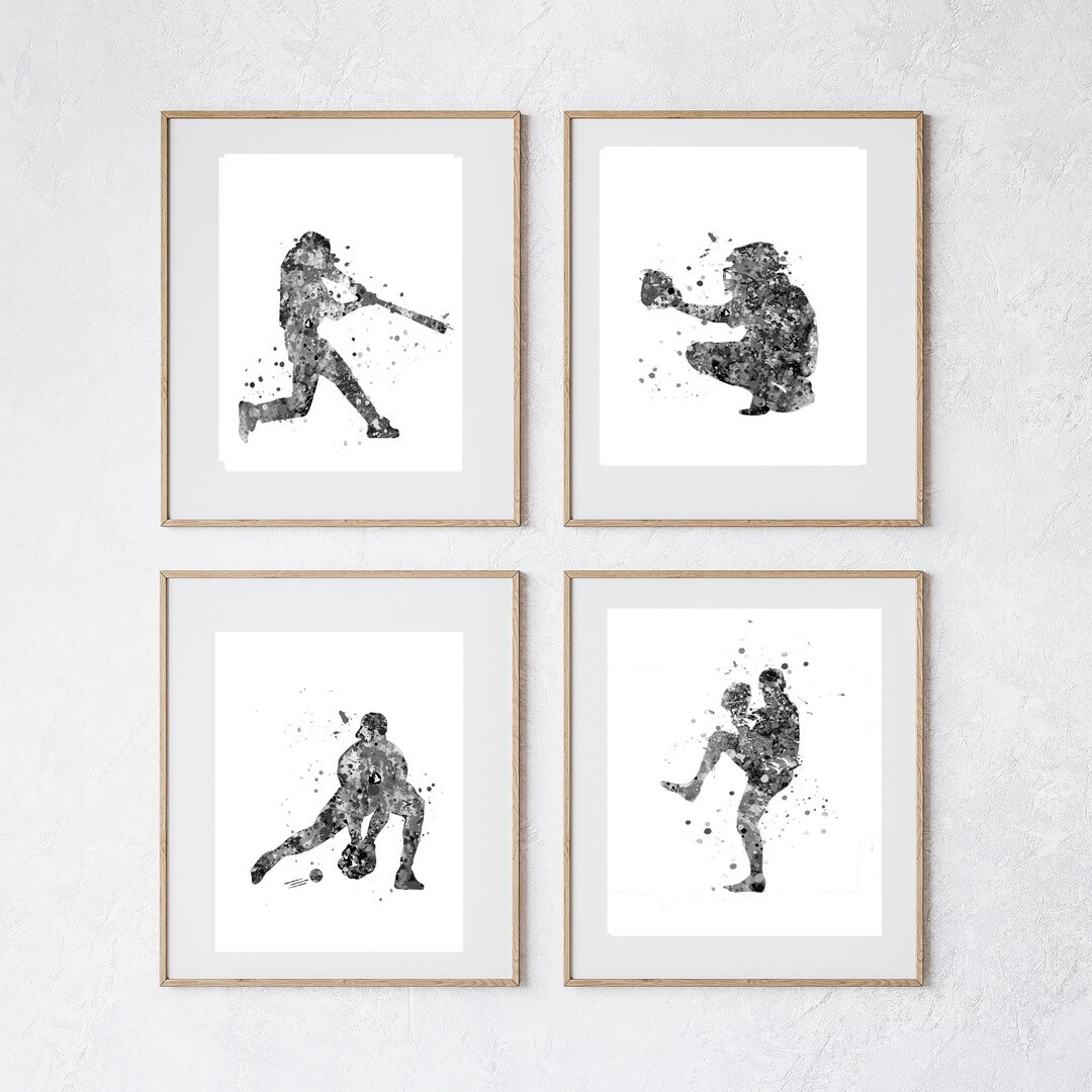 Baseball Black and White PRINTABLE Watercolor Baseball Set of - Etsy | Etsy (US)