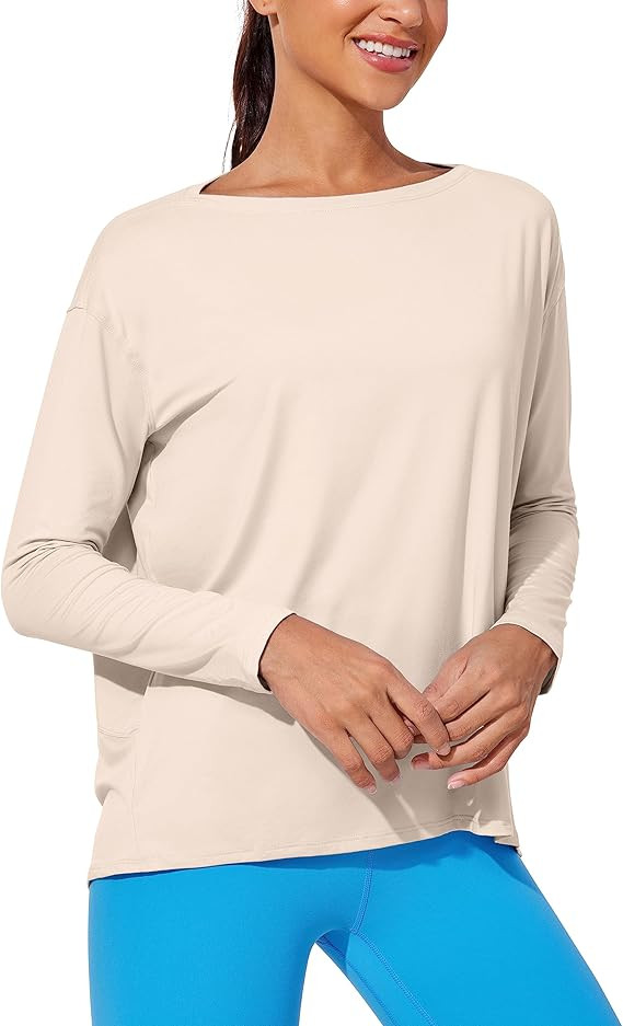 CRZ YOGA Womens UPF 50+ Lightweight Long Sleeve Workout Shirts Sun Protection Loose Quick Dry Hik... | Amazon (US)