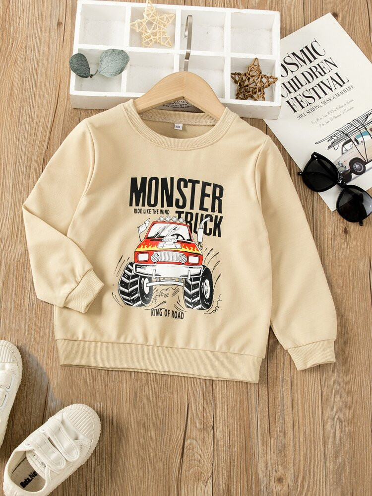 Toddler Boys Letter & Car Print Pullover | SHEIN
