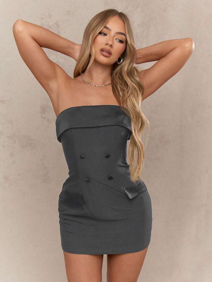 MISSGUIDED Satin Flap Strapless Tux Bodycon Bandeau Mini Dress | SHEIN