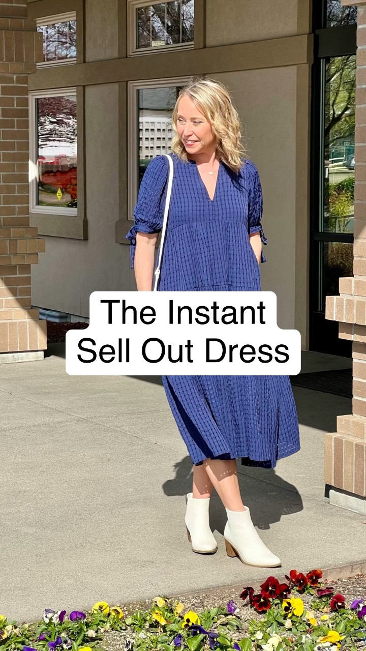 Thus beautiful dress by English Factory is such a best seller that it frequently sells out. Love the basket weave detail, flowy tiers, bishop sleeves, pockets, and flattering navy blue shade. 
Also currently available in white.
15% off sitewide with code STYLESMITTEN. 

Wedding guest dress
Graduation dress
Baby shower dress
Church dress
Spring summer dress
White boots 

#LTKsalealert #LTKstyletip #LTKover40