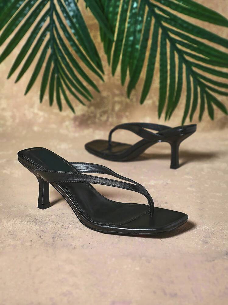 SHUZIA Women's Fashion Daily Versatile Thong Slip-On Heeled Sandals | SHEIN