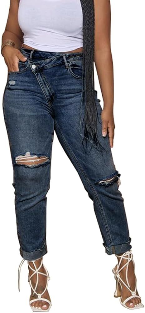 Women's Boyfriend Jeans Ripped Skinny Jeans Distressed Stretchy Denim Pants | Amazon (US)