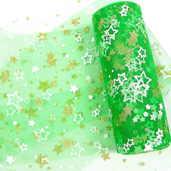 Gold Star Glitter Tulle Rolls 6 inch x 10 Yards (30 feet) Green Color for Table Runner Chair Sash... | Amazon (US)