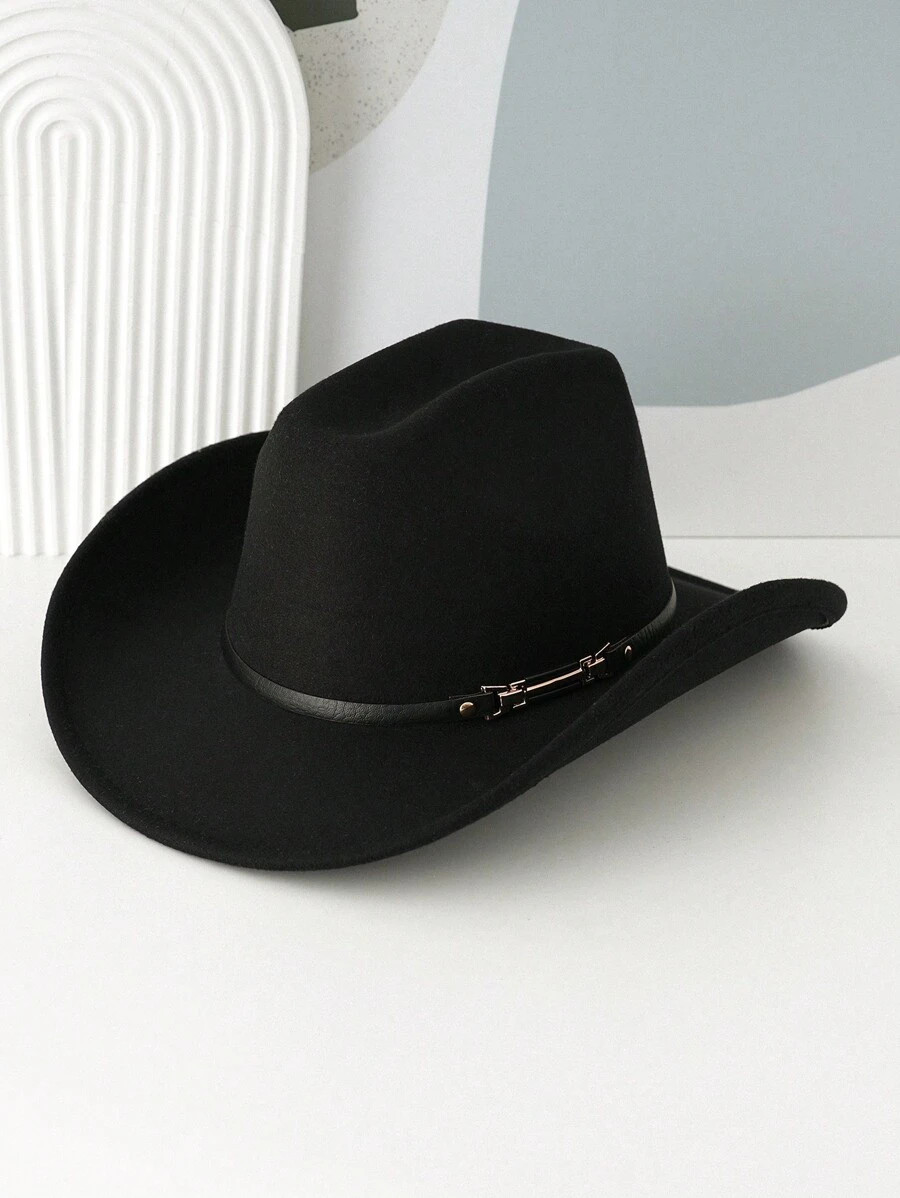 1pc Unisex Plain Color Cowboy/Cowgirl Hat, Unique Characteristic Leather Belt Decorative Headband... | SHEIN