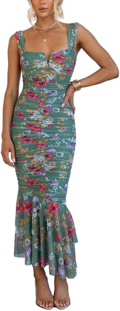 Women's Printed Casual Halter Dress INS Vacation Zipper Slim Dresses | Amazon (US)