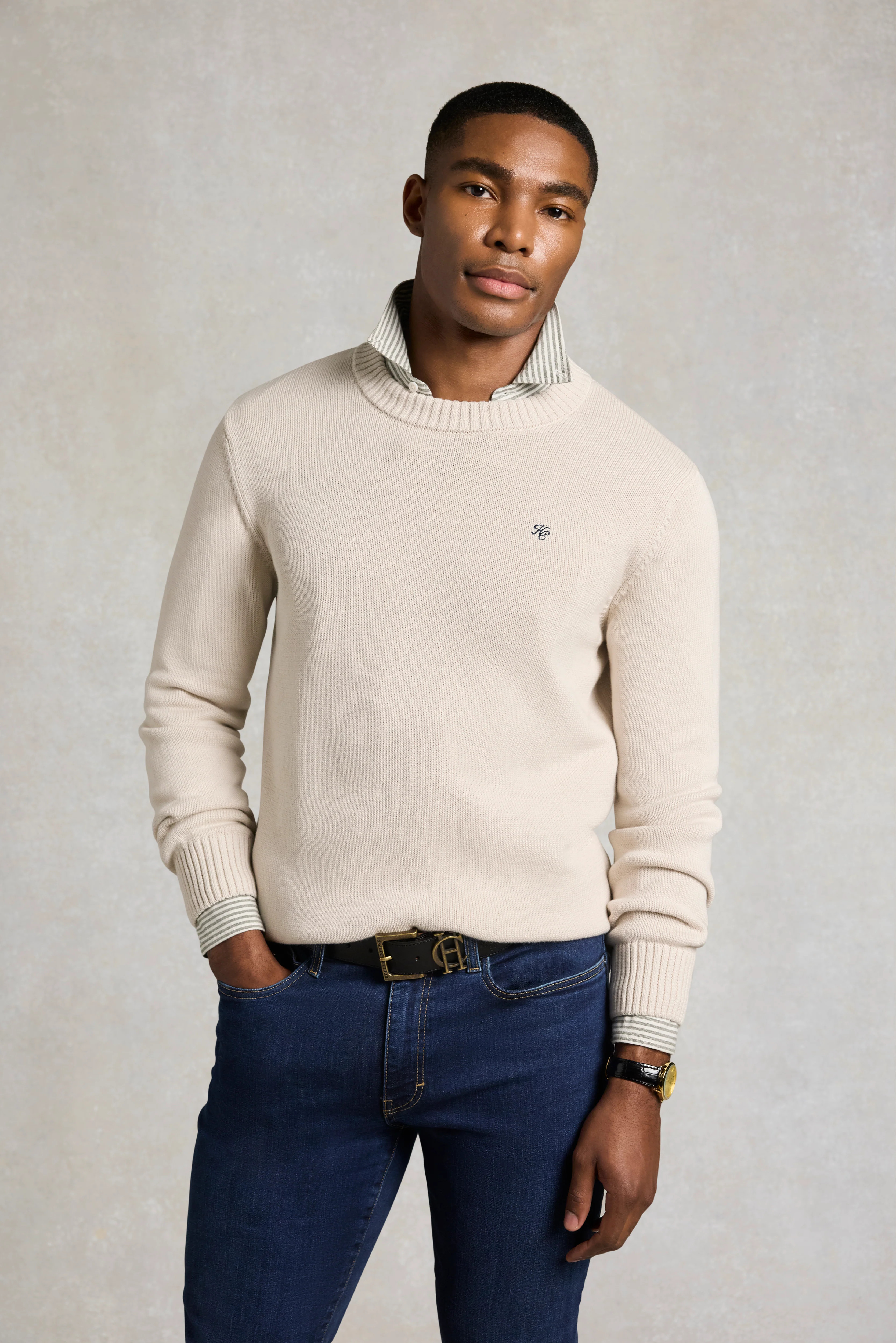 Men's Heritage Crew Neck Knit (Stone) | Holland Cooper