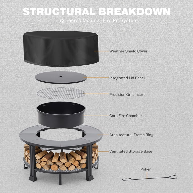 38" Outdoor Fire Pit Table with Grill & Firewood Rack, Wood Burning Fire Pit for Backyard Gatheri... | Walmart (US)