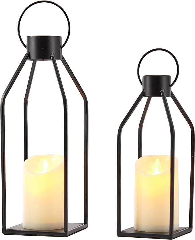 Denique Modern Farmhouse Lantern Decor, Black Metal Candle Lanterns 2 PCS Set, Decorative Lantern... | Amazon (US)