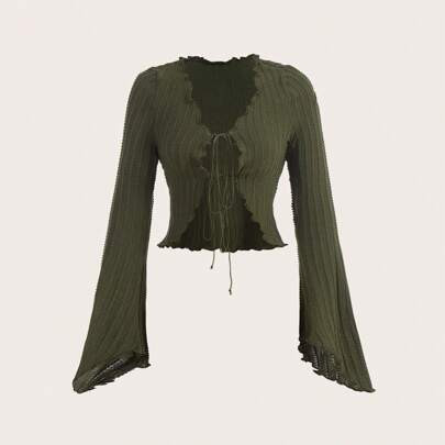 Lettuce Trim Tie Front Crop Top | SHEIN